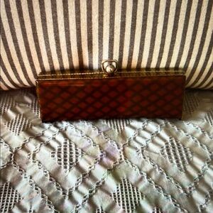Brown Textured Clutch with Gold Clasp
